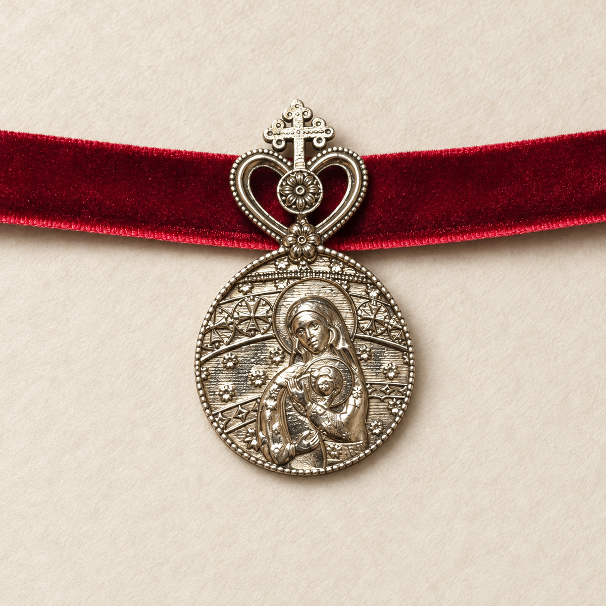 Maria — Burgundy Velvet Medallion Necklace